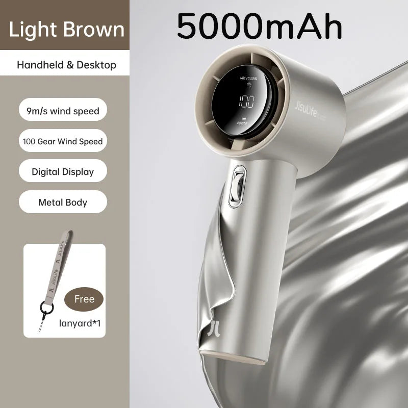 JISULIFE Mini Handheld Portable Fan – 100 Adjustable Wind Speeds, 5000mAh Battery