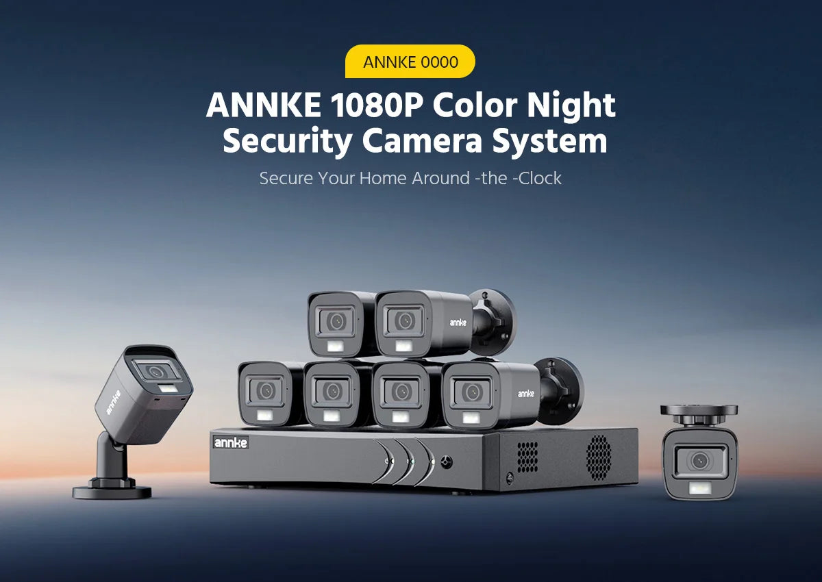 ANNKE 1080P Dual‑Light CCTV System | 8CH DVR, Human & Vehicle Detection, IP67 Outdoor Cameras