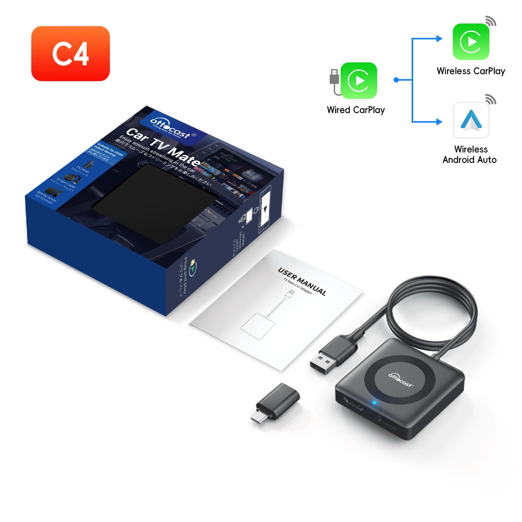 OTTOCAST Car TV Mate Max C4 Wireless CarPlay HDMI Adapter