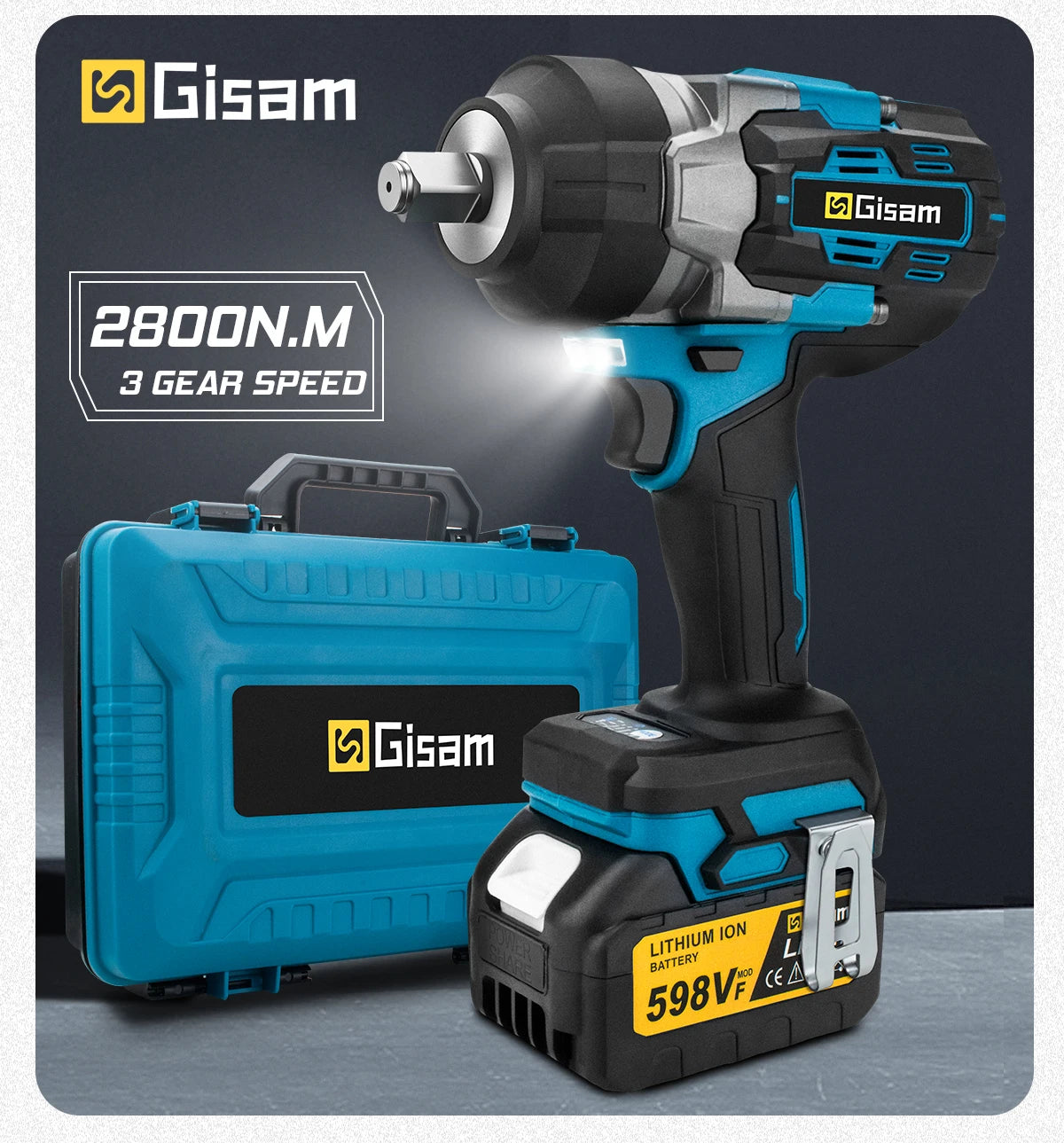 Gisam 2800N.m Brushless Impact Wrench 1/2" for Makita 18V