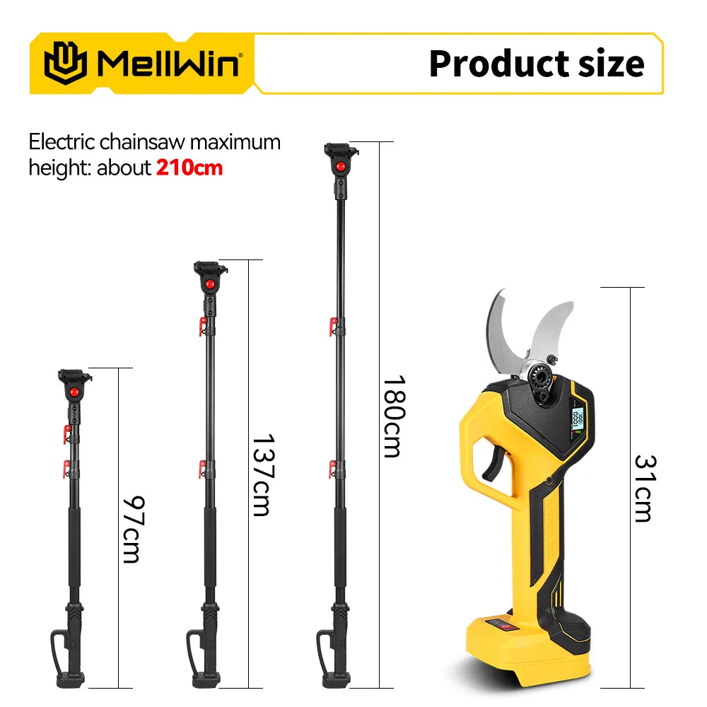 MELLWIN Brushless 50MM Electric Pruner Shear With 180CM Telescoping Pole Garden Pole Pruner Shear Tool For Makita 18VBattery Pin - Limetastore