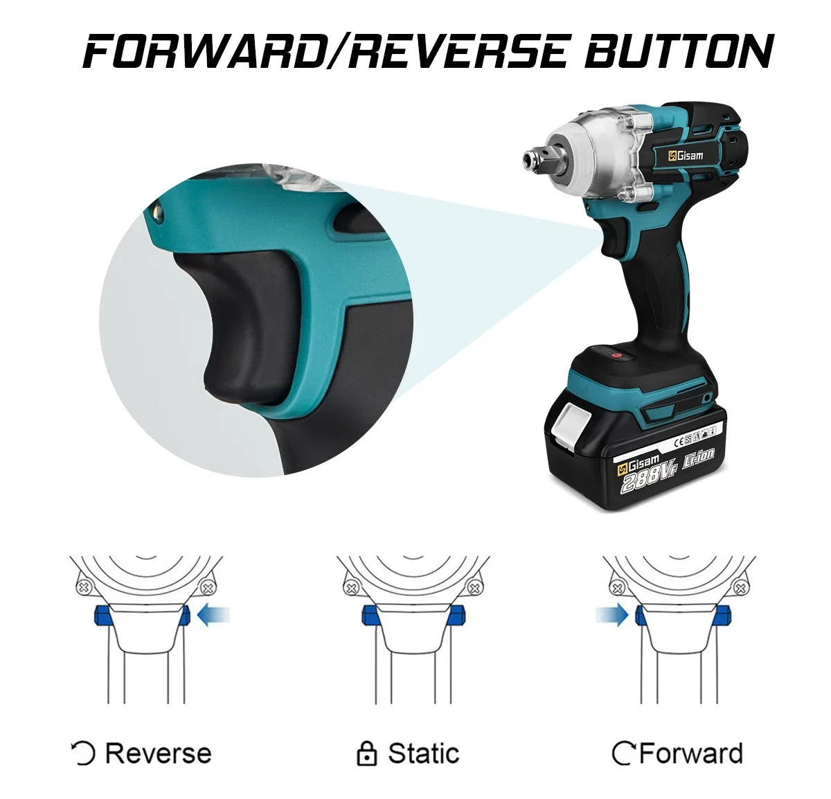 Gisam 520N.m Brushless Impact Wrench 1/2" for Makita 18V