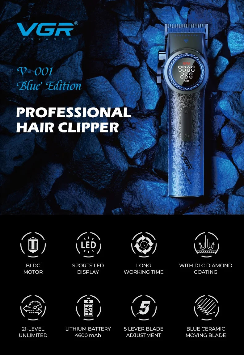 VGR Hair Cutting Machine Professional Trimmer 9000 RPM Hair Clipper Bldc Motor Barber Cordless Clipper Trimmer for Men V-001