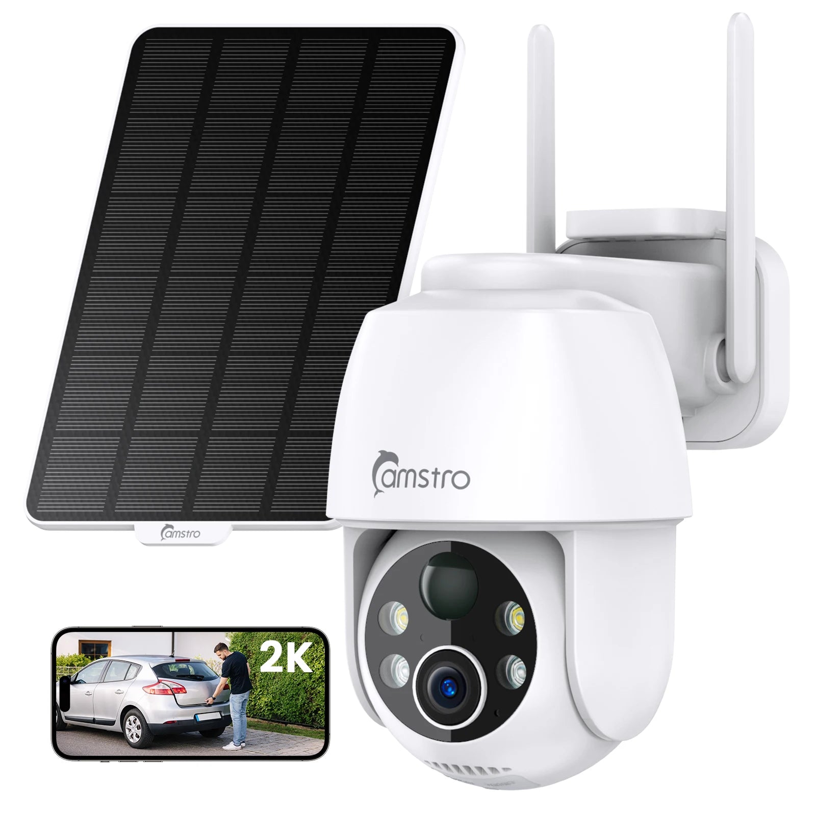 Camstro 2K Solar PTZ Camera | Color Night Vision, 4× Optical Zoom, Two‑Way Audio, 2.4G WiFi