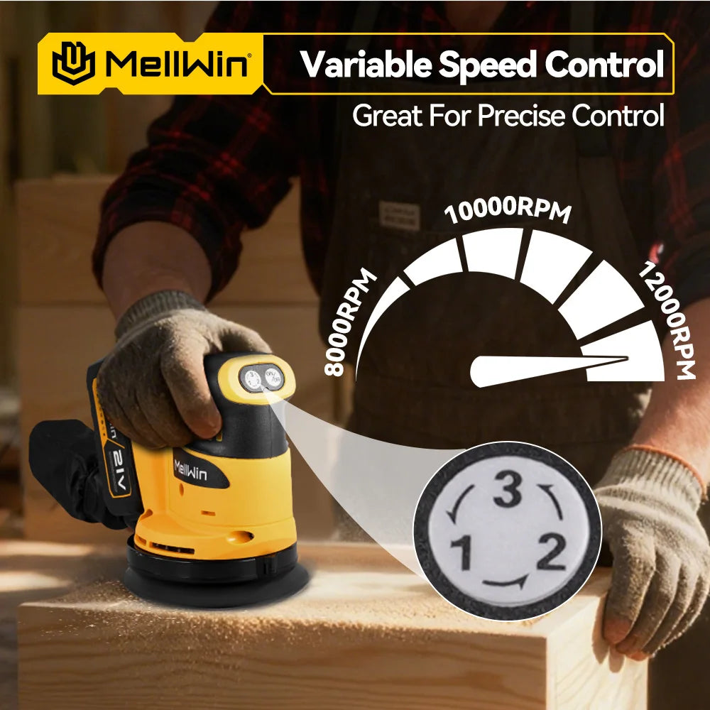 MELLWIN 125MM Electric Orbital Sander 3 Speeds Adjustable Cordless Grinding Sanding Polishing Machine For Makita 18V Battery Pin - Limetastore