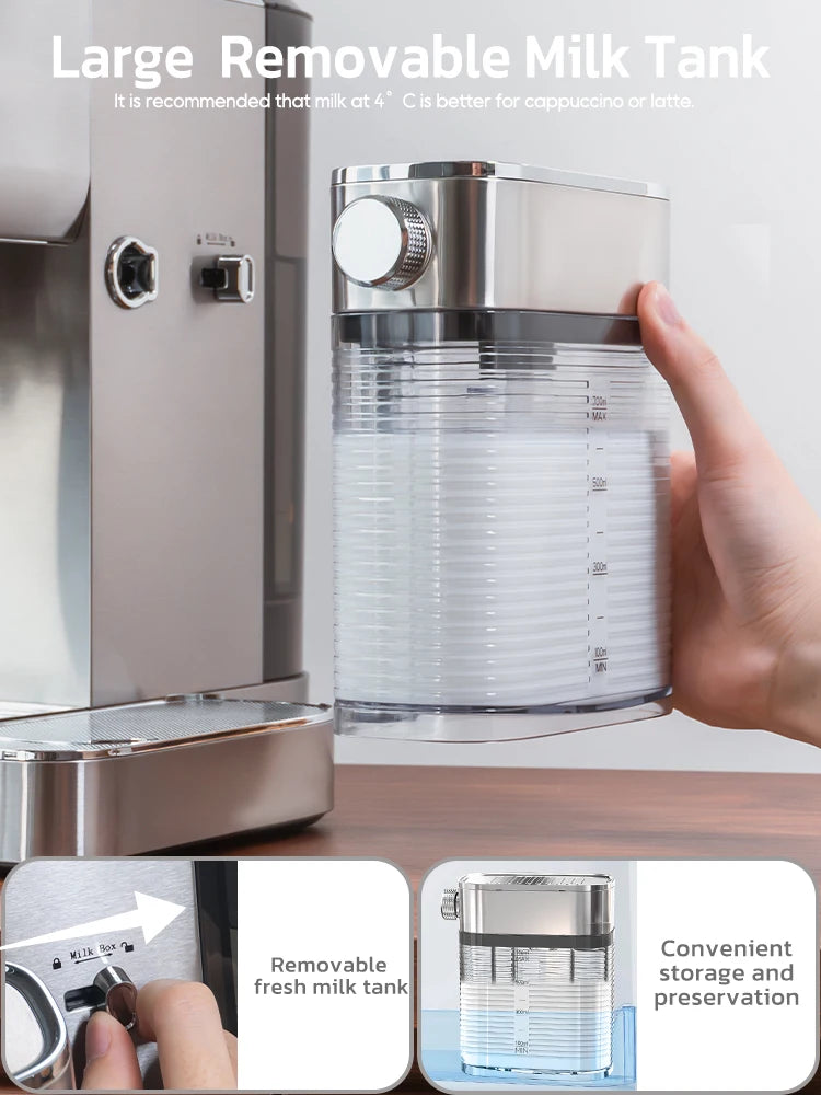 HiBREW H13A – 3‑v‑1 polavtomatski espresso aparat | Kavni aparat iz nerjavečega jekla z avtomatskim penilnikom mleka