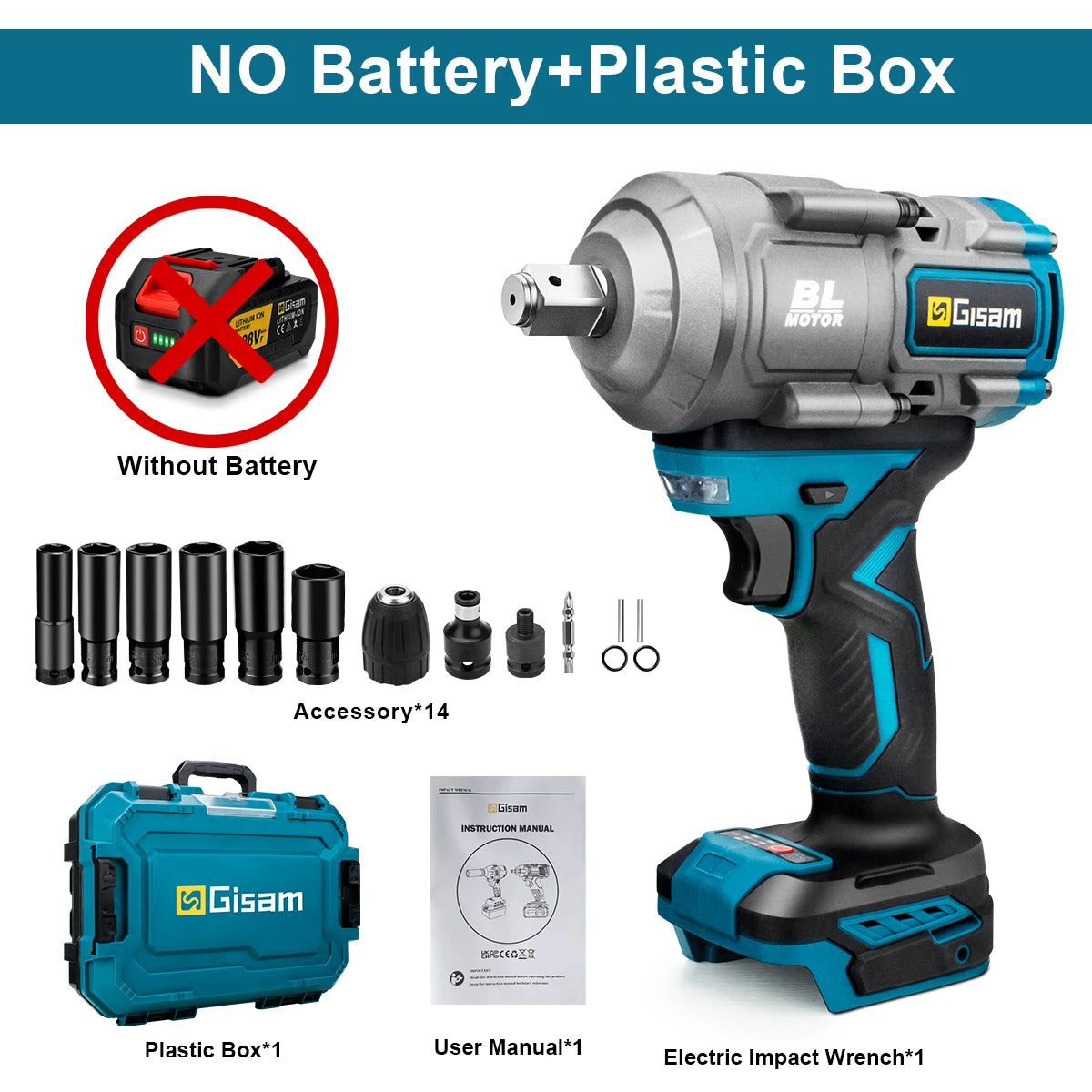 Gisam 2000N.m Brushless Impact Wrench 1/2"