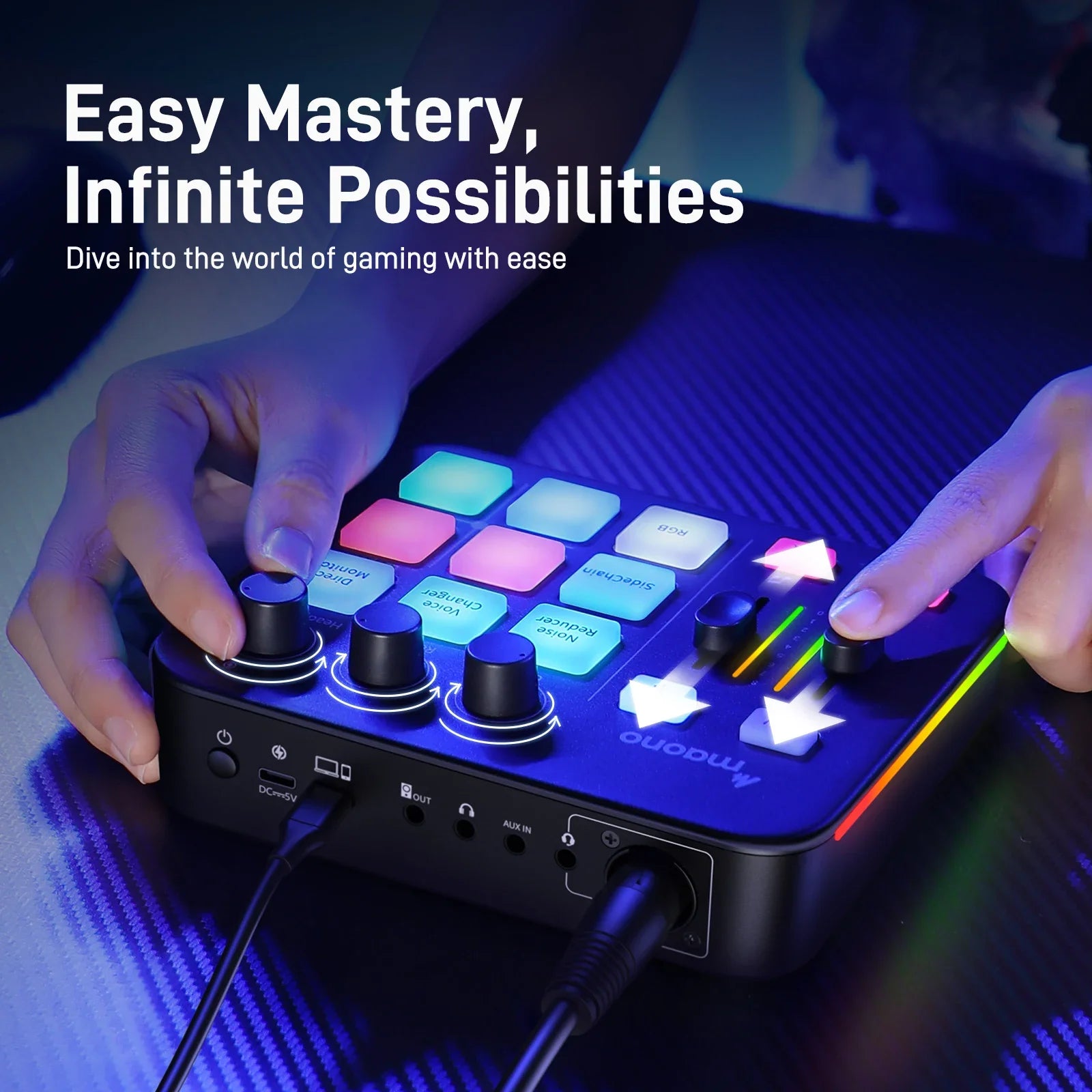 Maono G1 NEO – Gaming Audio Interface | 4‑Channel Mixer, Custom Sound Effects, RGB Lighting, XLR Input for Streaming & Podcasting