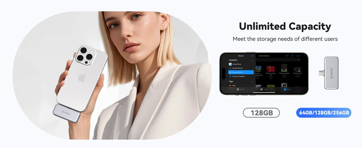 ORICO FlashPod 256GB Mini Portable SSD with Direct Plug, ProRes Recording Support & PD100W Fast Charging