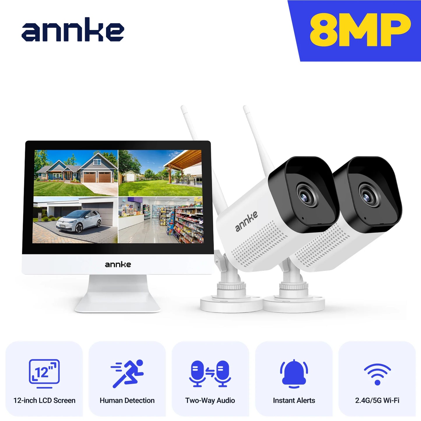 ANNKE 8MP 4K Wireless CCTV System | 10CH NVR, Dual‑Band WiFi, Two‑Way Audio, IR Night Vision