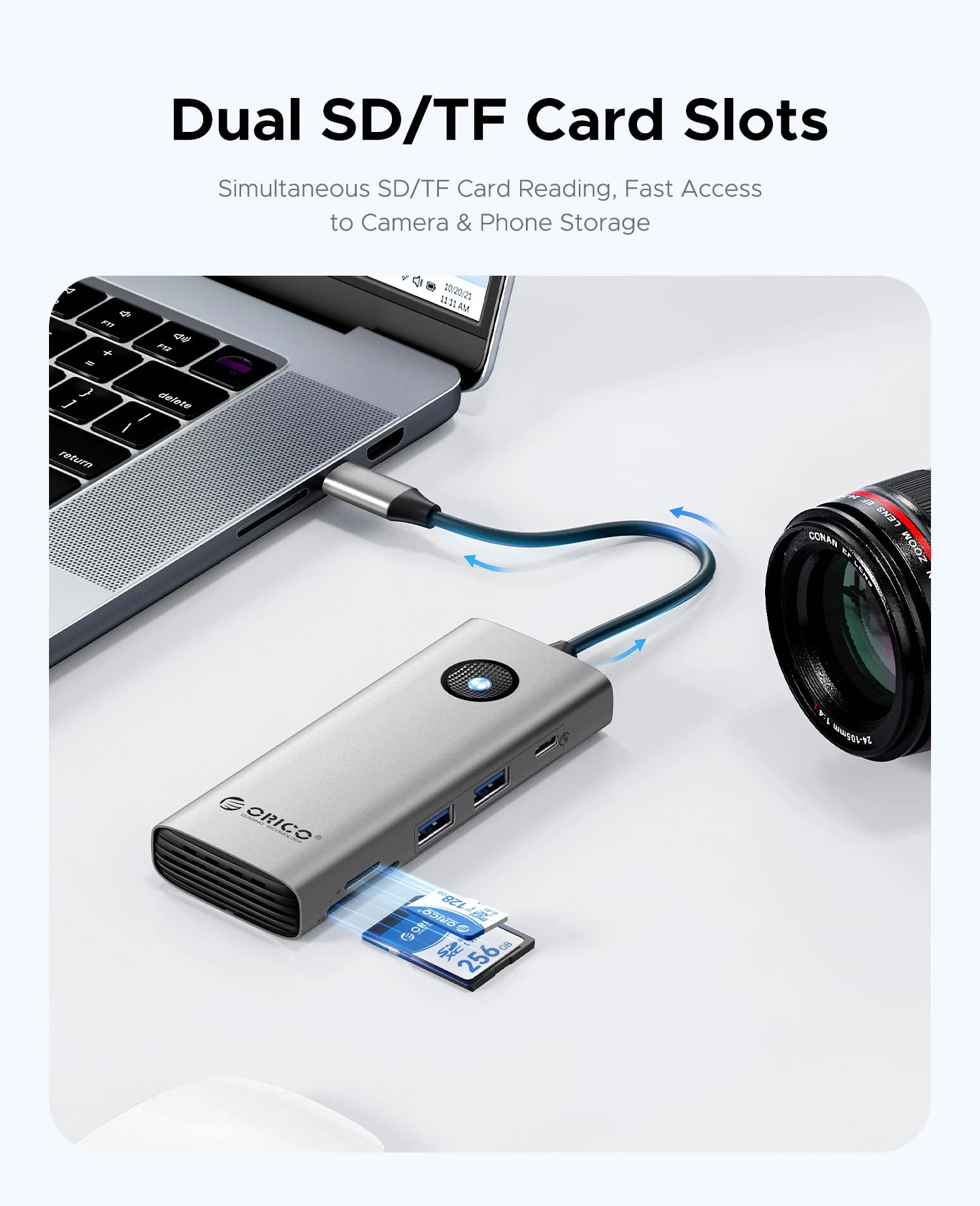 ORICO 8-v-1 zvezdišče USB-C trojna priklopna postaja z dvojnim HDMI 4K60Hz, vrati USB 3.0