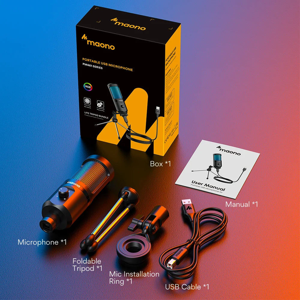Maono PM461TR – RGB USB Gaming Condenser Microphone | Desktop Mic with Breathing Light for Podcasting, Streaming & Recording