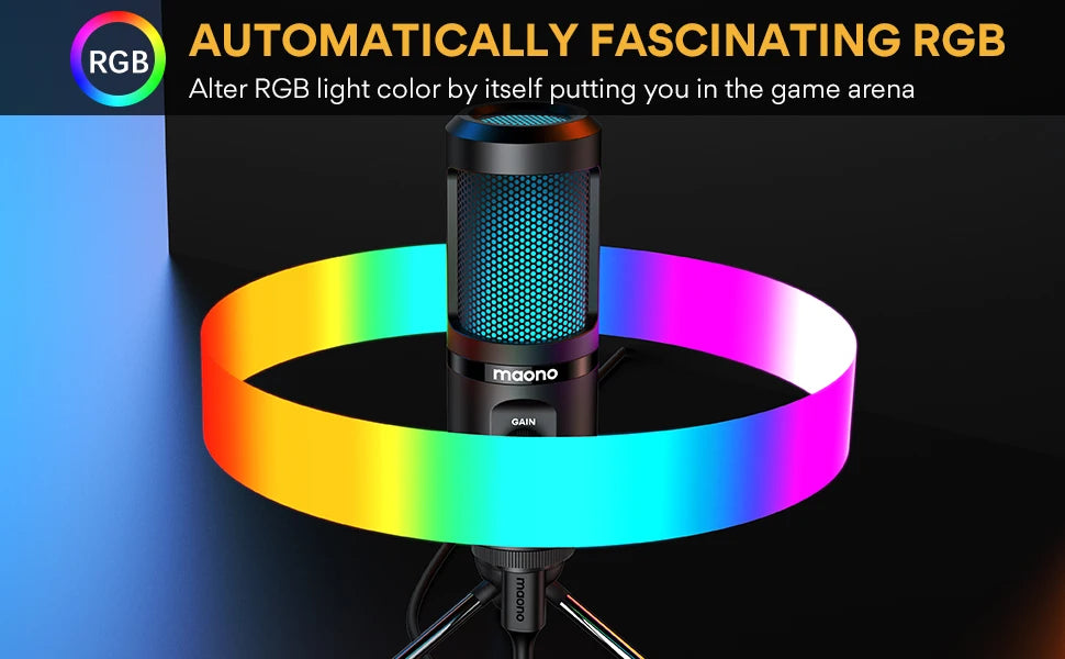 Maono PM461TR – RGB USB Gaming Condenser Microphone | Desktop Mic with Breathing Light for Podcasting, Streaming & Recording
