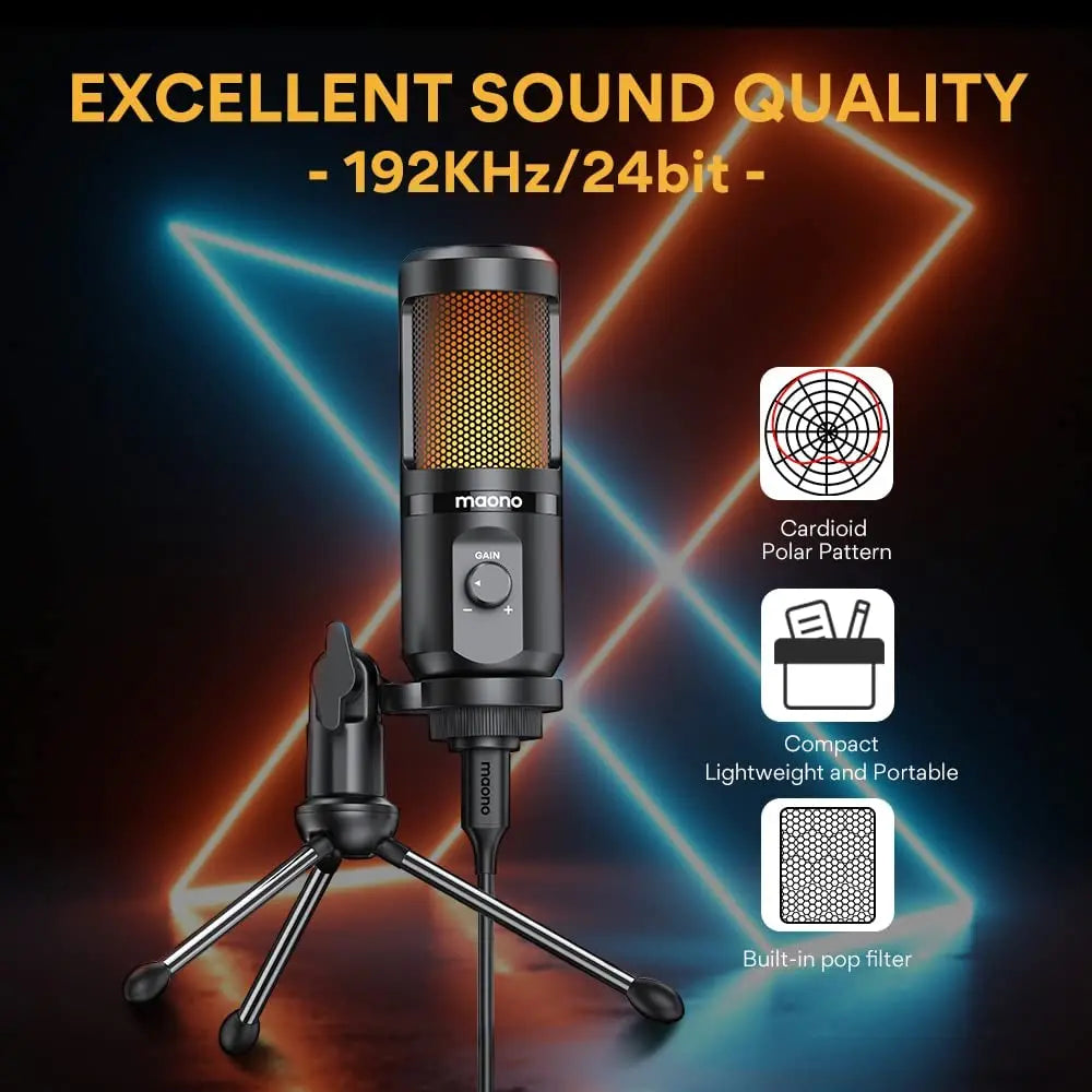 Maono PM461TR – RGB USB Gaming Condenser Microphone | Desktop Mic with Breathing Light for Podcasting, Streaming & Recording