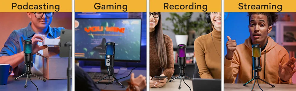 Maono PM461TR – RGB USB Gaming Condenser Microphone | Desktop Mic with Breathing Light for Podcasting, Streaming & Recording